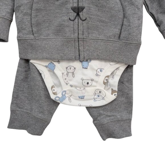 Carters 3 Pc Outfit Baby Boys Grey Bear Hoodie Body Suit and Pants Size 6M - Picture 6 of 8